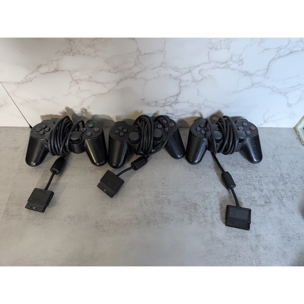 Lot of 3 Sony PlayStation 2 PS2 Black DualShock Controllers OEM Wired Untested
